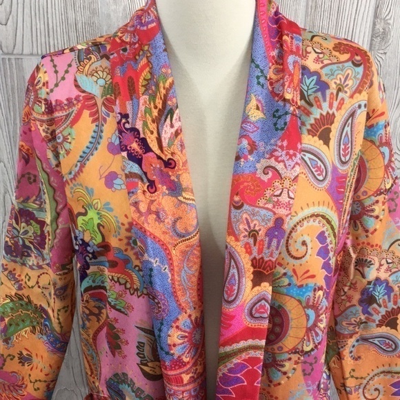 C.o.z.y. Pink Paisley Open Fringed Jacket Size Large - Picture 2 of 14